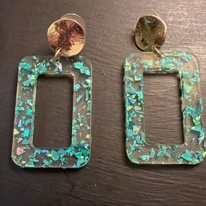 Elegant Gold and Teal Rectangular Earrings